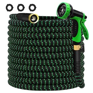gukok 50ft expandable garden hose, all new 2023 expandable water hose with 3/4" solid brass fittings, extra strength fabric - lightweight flexible expanding hose with spray nozzle