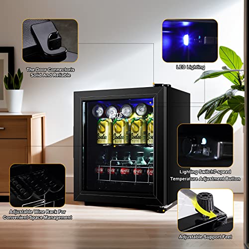 OOTDAY 75 Can Beverage Refrigerator - Freestanding Ultra Cool Mini Drink Fridge - Wine Cooler with Adjustable Shelving Glass Door for Home & Office