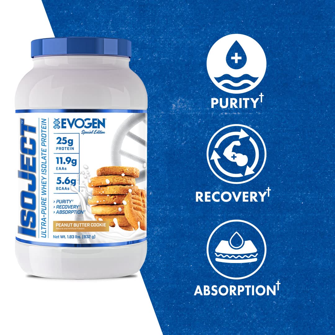 Evogen Isoject Peanut Butter Cookie Protein Powder | Premium Whey Isolate Loaded with BCAA, EAA, Ignitor Enzymes, Recovery, Shakes, Smoothies