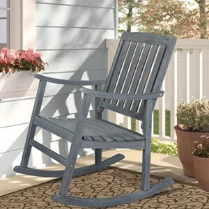 JONATHAN Y RCK102B Penny Classic Slat-Back 300-Lbs Support Acacia Wood Patio Outdoor Rocking Chair for Garden, Lawn, Backyard, Pool, Deck, Beach, Firepit, Gray