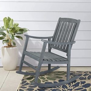 JONATHAN Y RCK102B Penny Classic Slat-Back 300-Lbs Support Acacia Wood Patio Outdoor Rocking Chair for Garden, Lawn, Backyard, Pool, Deck, Beach, Firepit, Gray