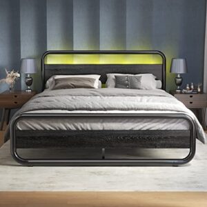 catrimown queen bed frame with headboard led bed frame queen metal platform bed frame queen size heavy duty queen wood platform bed frame under bed storage noise free (black, queen)