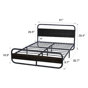 Catrimown Queen Bed Frame with Headboard LED Bed Frame Queen Metal Platform Bed Frame Queen Size Heavy Duty Queen Wood Platform Bed Frame Under Bed Storage Noise Free (Black, Queen)