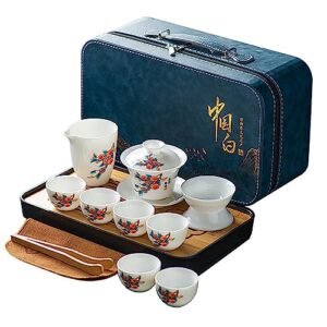 ichag gongfu tea set |羊脂玉茶具 |white jade,yangzhi jade tea sets|gaiwan tea set|12-pieces|joyful celebrations(喜柿连连 tea sets for adult (white jade- joyful celebrations)