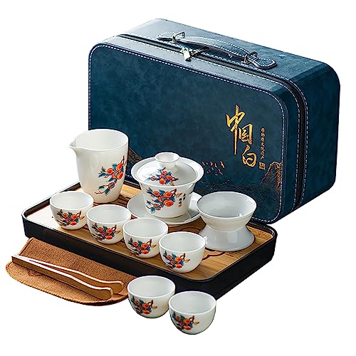 ICHAG Gongfu tea set |羊脂玉茶具 |White Jade,Yangzhi Jade tea sets|gaiwan tea set|12-pieces|Joyful Celebrations(喜柿连连 tea sets for adult (White Jade- Joyful Celebrations)