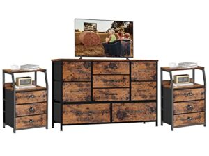 furnulem wide dresser with 9 large drawers for 55'' long tv stand entertainment center, nightstand with 3 drawers and 2-tier shelf