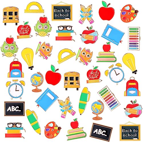 40 Pcs Back to School Enamel Pins Bulk for Students Teachers Enamel Cute Brooches Lapel Pins Back to School Brooch Pins for Clothes Bags Accessories Gifts