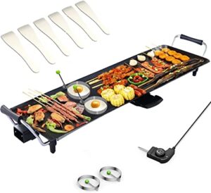 simoe 36 inch electric griddle teppanyaki grill, bbq smokeless grills, 2000w barbecue griddles table top with nonstick surfaces and adjustable 5 temperature setting, indoor/outdoor grill