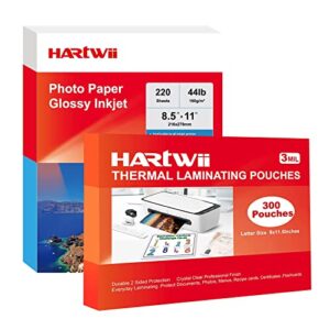 hartwii 220 sheets photo paper glossy 8.5x11 inches and 300 sheets 3mil thermal laminating sheets 9.5x11 inches