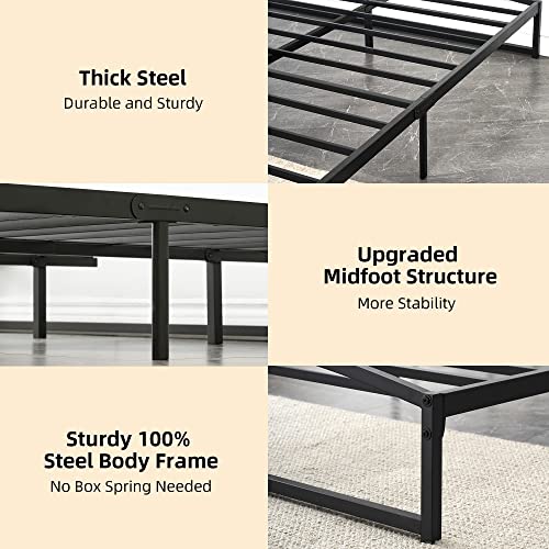 Amyove 6 Inch Metal Queen Size Platform Low Bed Frame with Metal Slat Support Mattress Foundation, No Box Spring Needed (Black 6inches, Queen)