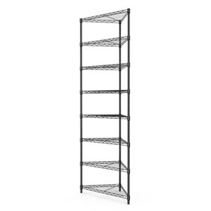 pouseayar 8-tier nsf metal corner shelf wire shelving unit - 400lbs capacity, adjustable, with leveling feet - ideal for garage, kitchen, and more - 20" l x 20" d x 82" h - triangle-shape - black