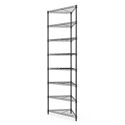 pouseayar 8-Tier NSF Metal Corner Shelf Wire Shelving Unit - 400lbs Capacity, Adjustable, with Leveling feet - Ideal for Garage, Kitchen, and More - 20" L x 20" D x 82" H - Triangle-Shape - Black