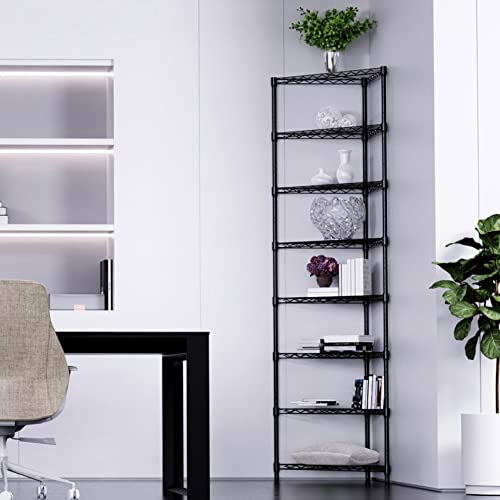pouseayar 8-Tier NSF Metal Corner Shelf Wire Shelving Unit - 400lbs Capacity, Adjustable, with Leveling feet - Ideal for Garage, Kitchen, and More - 20" L x 20" D x 82" H - Triangle-Shape - Black