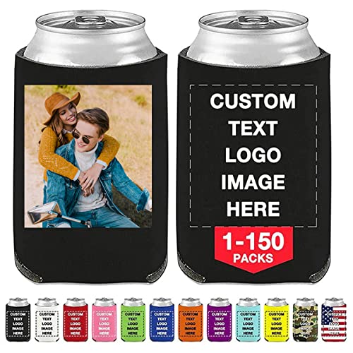 Custom Can Sleeve Beer Coolers 1-150pcs Bulk Personalized Koozies Insulated Beverage Bottle Holder with Logo Image Text for Party Weddings Fishing Picnics