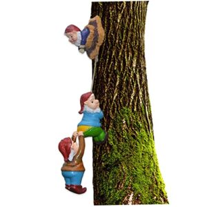 naisicore tree climbing gnome statues, resin gnomes tree hugger figurines, 3 mini gnome tree hanging ornament, garden landscape decor for yard lawn art