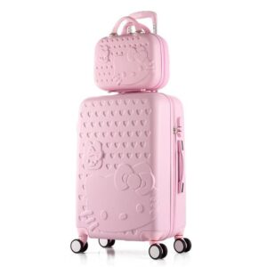 munrou hello girls kitty rolling luggage cute pink hardshell carry on suitcase with wheels