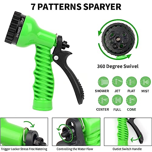 Expandable Garden Hose Water Pipe - 50FT Flexible Water Hose with 7 Function Spray Nozzle, Expandable Hose Pipe Spray Gun, Magic Water Pipe, Green