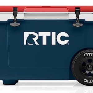 RTIC 52 Quart Ultra-Light Wheeled Hard Cooler Insulated Portable Ice Chest Box for Beach, Drink, Beverage, Camping, Picnic, Fishing, Boat, Barbecue, 30% Lighter Than Rotomolded Coolers, Patriot