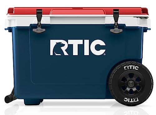 RTIC 52 Quart Ultra-Light Wheeled Hard Cooler Insulated Portable Ice Chest Box for Beach, Drink, Beverage, Camping, Picnic, Fishing, Boat, Barbecue, 30% Lighter Than Rotomolded Coolers, Patriot