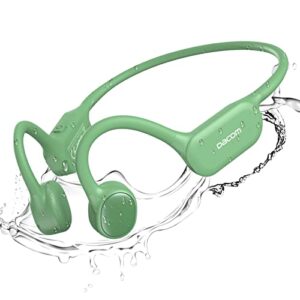 dacom bone conduction headphones bluetooth5.3, open ear earphones wireless ipx7 waterproof fast charge sports headset, built-in mic with headband noise canceling for running workout green