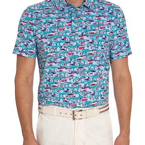 Robert Graham Men AUTO Expo Short Sleeve Knit Polo, Jade, X-Large