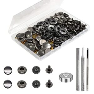 24 sets heavy duty leather snap fasteners kit, betterjonny 15mm metal snap buttons press studs leather rivets snaps with 4 setter tools for clothes bracelet jackets jeans gun black
