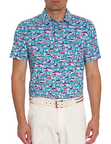 Robert Graham Men AUTO Expo Short Sleeve Knit Polo, Jade, Medium