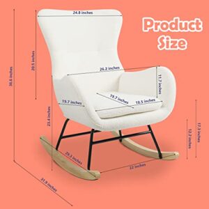 PrimeZone Comfy Rocking Chair for Nursery - Glider Chair with High Backrest, Armrests & Upholstered Pad, Bedroom Nursery Rocker Chair for Baby & Kids, Ivory White