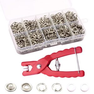 biouu 100 sets of metal snaps buttons,metal snap buttons with fastener pliers tool kit, snap fastener kit, metal prong snaps buttons for clothing leather sewing.
