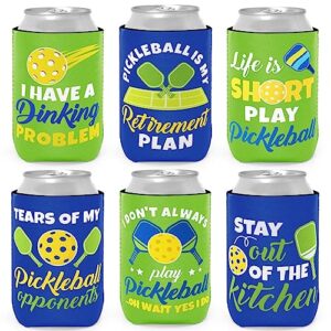 ciyvolyeen funny pickleball can coolers party favors novelty decorations sports lovers players summer birthday christmas retirement blue green gifts idea mom dad coach 12oz beer soda bottle 6pcs