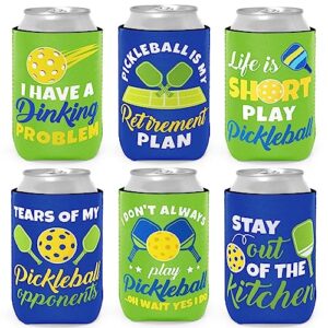 CiyvoLyeen Funny Pickleball Can Coolers Party Favors Novelty Decorations Sports Lovers Players Summer Birthday Christmas Retirement Blue Green Gifts Idea Mom Dad Coach 12oz Beer Soda Bottle 6PCS