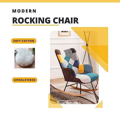 Yeolee Rocking Chair Nursery, Modern Nursing Chair with Accent Design, Comfy Padded Seat, Wooden Base - Ideal Nursery Glider Rocker for Living Room, Bedroom, and Indoor Nursery (with Ottoman)