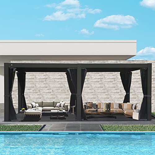 Domi Louvered Pergola, 12x20Ft Outdoor Pergola, Aluminum Pergola with Adjustable Roof, Metal Pergola Gazebo with Mosquito Netting for Patio, Backyard, Deck, Garden, Lawns(Gray)