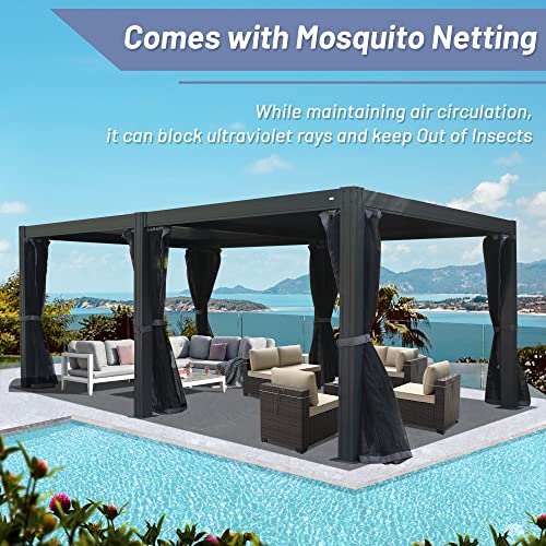 Domi Louvered Pergola, 12x20Ft Outdoor Pergola, Aluminum Pergola with Adjustable Roof, Metal Pergola Gazebo with Mosquito Netting for Patio, Backyard, Deck, Garden, Lawns(Gray)