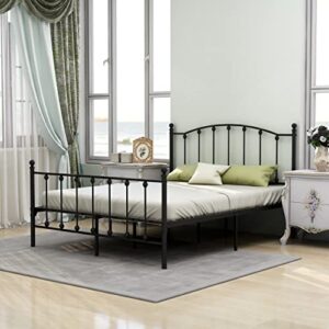wjorata queen size platform bed frame with headboard easy assembly metal mattress foundation victorian vintage style no box spring needed black