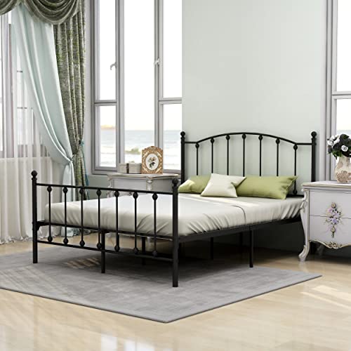 WJORATA Queen Size Platform Bed Frame with Headboard Easy Assembly Metal Mattress Foundation Victorian Vintage Style No Box Spring Needed Black