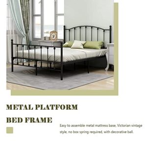 WJORATA Queen Size Platform Bed Frame with Headboard Easy Assembly Metal Mattress Foundation Victorian Vintage Style No Box Spring Needed Black