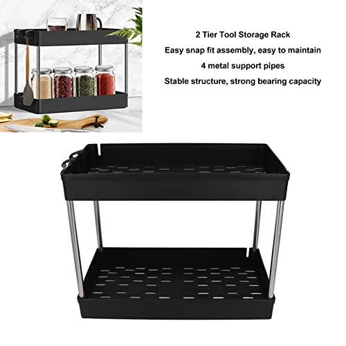 Jopwkuin 2 Tier Storage Shelf, Rustproof Floor Organizer Rack 4 Metal Support Tubes Stable with 2Pcs Grid Baskets for Office for Dormitory