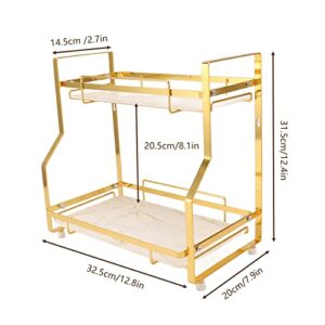 Aoutecen Spice Rack Organizer, White and Gold Stable Wall Mounted Strong Load Bearing Capacity Corner Bathroom Shelf Easy to for Kitchen(2 Tier)