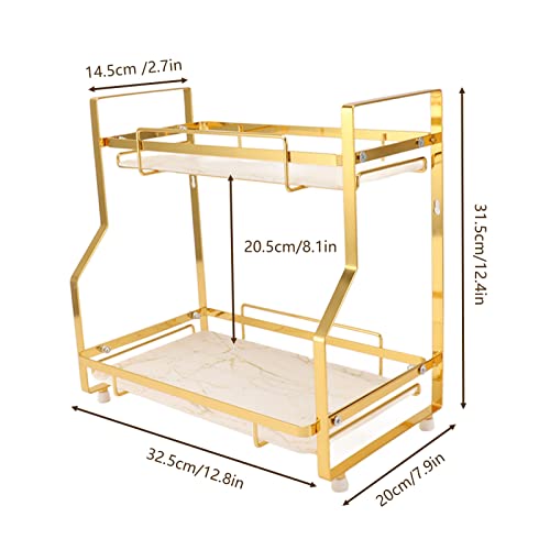 Aoutecen Spice Rack Organizer, White and Gold Stable Wall Mounted Strong Load Bearing Capacity Corner Bathroom Shelf Easy to for Kitchen(2 Tier)