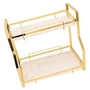 Aoutecen Spice Rack Organizer, White and Gold Stable Wall Mounted Strong Load Bearing Capacity Corner Bathroom Shelf Easy to for Kitchen(2 Tier)