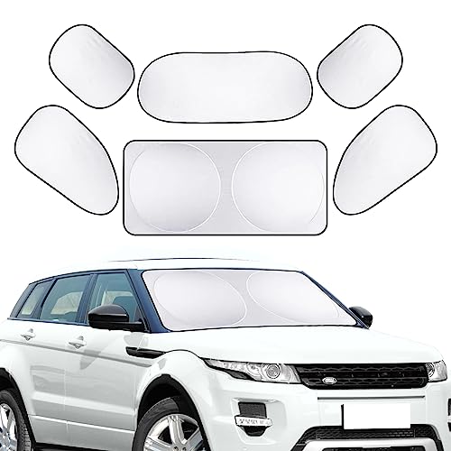 NGHEY 6 PCS Car Windshield Sun Shade, Universal Car Interior Heat Block Sun Cover Kit, 2 Front Rear Sun Visor, 4 Side Window Sunshade Foldable UV Protector Set for Cars SUVs (Silver)