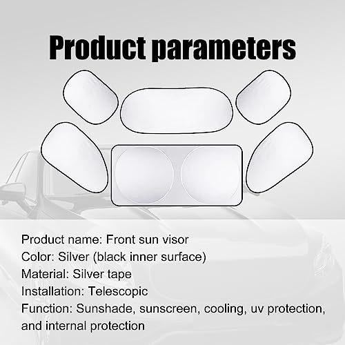 NGHEY 6 PCS Car Windshield Sun Shade, Universal Car Interior Heat Block Sun Cover Kit, 2 Front Rear Sun Visor, 4 Side Window Sunshade Foldable UV Protector Set for Cars SUVs (Silver)