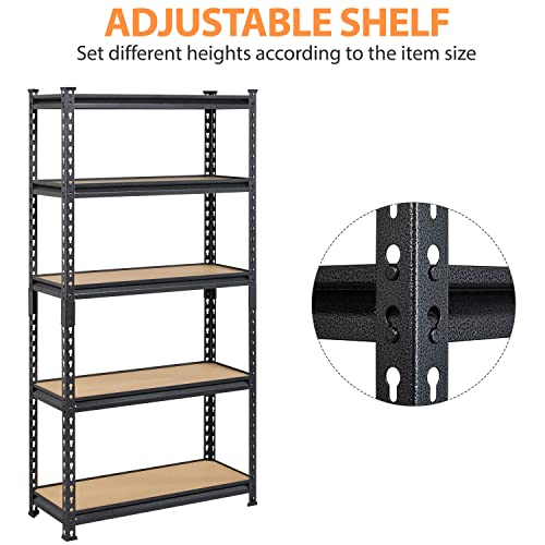 Topeakmart Storage Shelves 5 Tier Adjustable Metal Shelving Unit Utility Shelves Garage Storage Racks for Warehouse Garage Pantry Kitchen- Black, 29.5 x 12 x 60 Inch