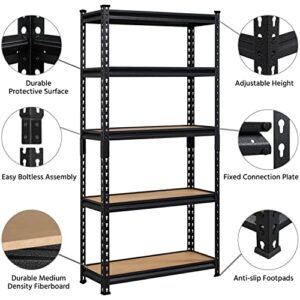 Topeakmart Storage Shelves 5 Tier Adjustable Metal Shelving Unit Utility Shelves Garage Storage Racks for Warehouse Garage Pantry Kitchen- Black, 29.5 x 12 x 60 Inch