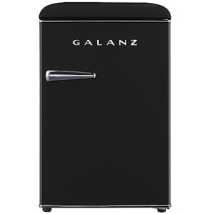 galanz glr25mbkr10 retro compact refrigerator, mini fridge with single doors, adjustable mechanical thermostat with chiller, black, 2.5 cu ft
