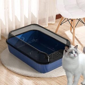 ＡＷＨＡＯ Cat Litter Box,Cat Toilet, Stain Resistant Anti Splash Semi Enclosed Sturdy Scatter Shield Cat Bedpan Large Kitty Litter Pan Open Top Cat, Blue