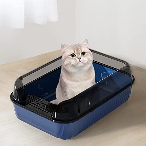 ＡＷＨＡＯ Cat Litter Box,Cat Toilet, Stain Resistant Anti Splash Semi Enclosed Sturdy Scatter Shield Cat Bedpan Large Kitty Litter Pan Open Top Cat, Blue