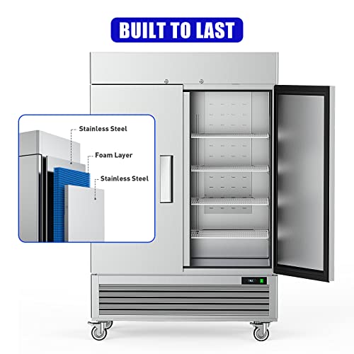 COTLIN 54" Commercial Refrigerators 2 Door Stainless Steel Reach in Refrigerator, 49 Cu.Ft Air Cooler Bottom Mount Commercial Fridge with 8 Shelves for Restaurant Kitchen Cafe Garage, ETL NSF Approved