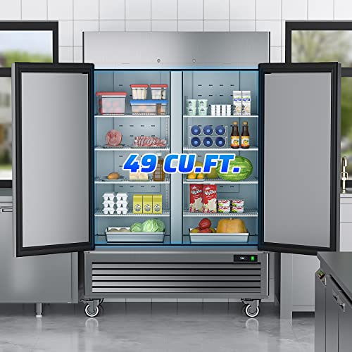 COTLIN 54" Commercial Refrigerators 2 Door Stainless Steel Reach in Refrigerator, 49 Cu.Ft Air Cooler Bottom Mount Commercial Fridge with 8 Shelves for Restaurant Kitchen Cafe Garage, ETL NSF Approved